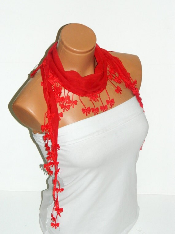 Personalized Design red Scarf. Turkish Fabric Fringed Guipure Scarf ..bandana,headband,wedding,bridal,authentic, romantic, elegant,