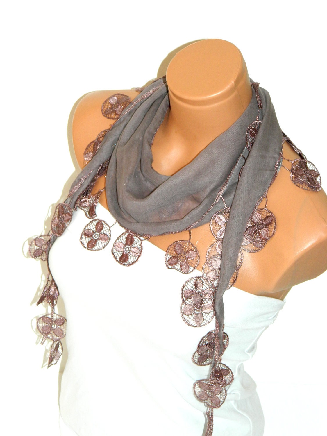 Personalized Design chocolate, beige Scarf. Turkish Fabric Fringed Guipure Scarf ..bandana,headband,wedding,bridal,authentic, romantic,