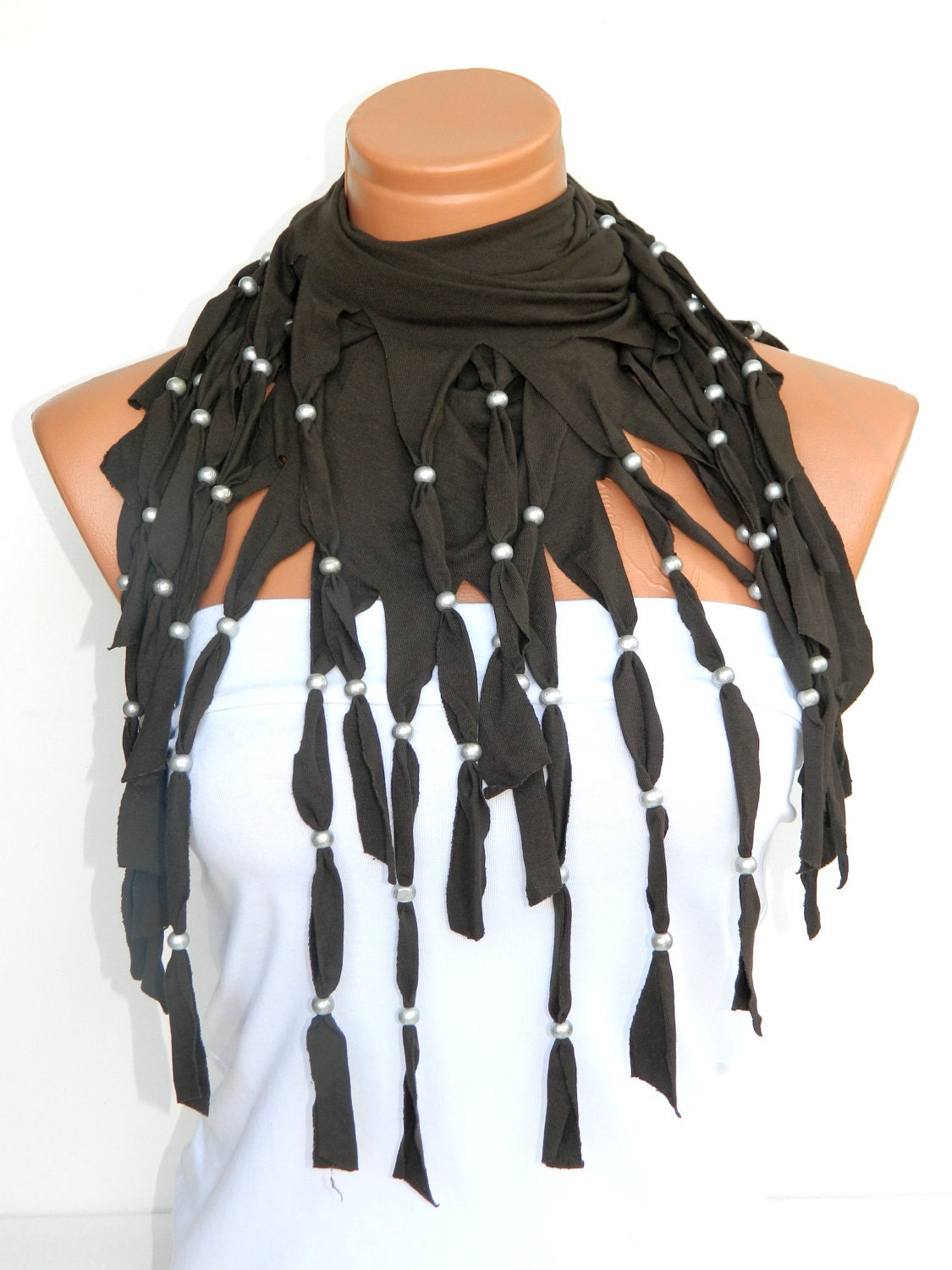 Latest Fashion Brown Women scarf. Fringed and beaded, Personalized Design Women Scarf...