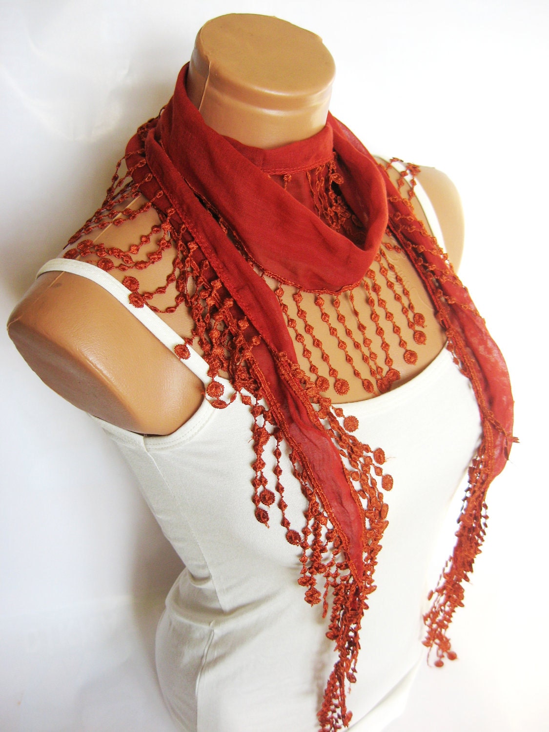 Cinnamon Scarf, Fabric Fringed Guipure Turkish Scarf ..bandana,headband,wedding,bridal,authentic, romantic, elegant,