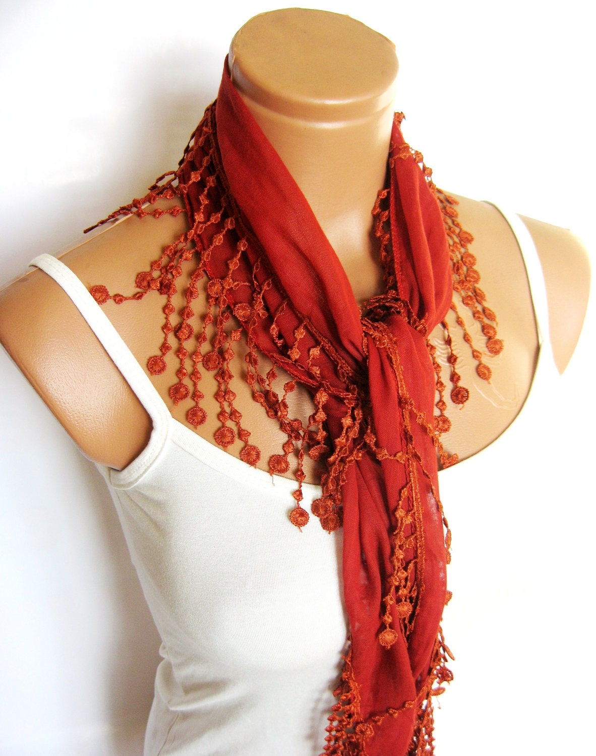 Cinnamon Scarf, Fabric Fringed Guipure Turkish Scarf ..bandana,headband,wedding,bridal,authentic, romantic, elegant,