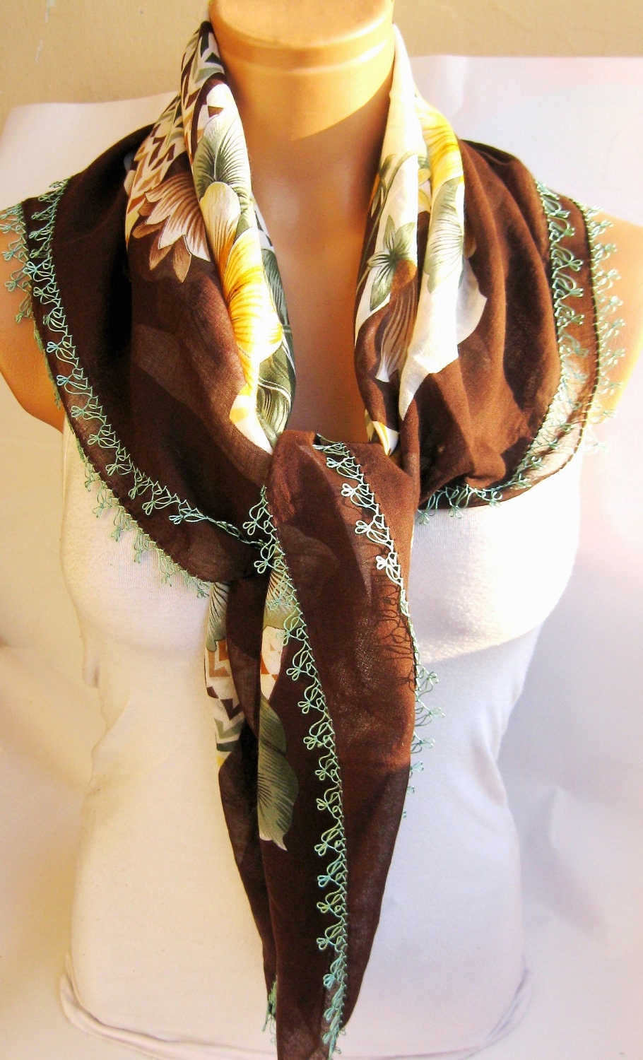Turkish Yemeni OYA Scarf .Brown, Mustard, Mint, .bridal,scarf,authentic, romantic, elegant, fashion, personalized design...