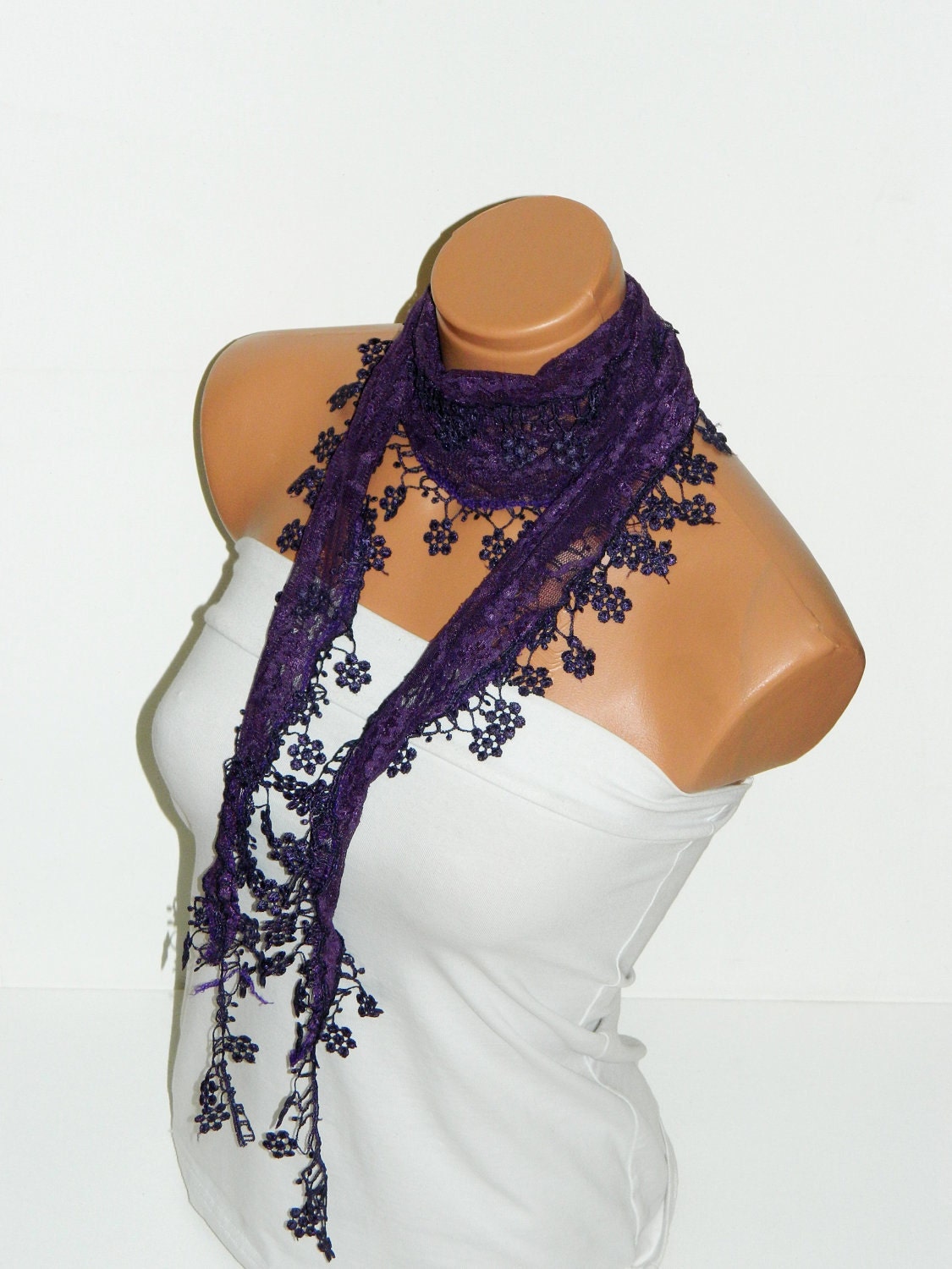 Personalized Design purple Scarf. Turkish Fabric Fringed Guipure Scarf ..bandana,headband,wedding,bridal,authentic, romantic,