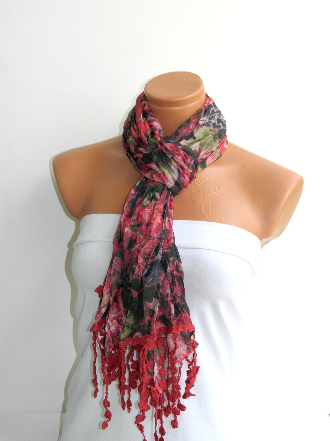 Multicolor Scarf. Turkish Fabric Fringed Guipure Scarf ..bandana,headband,wedding,bridal,authentic, romantic, elegant,