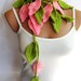 Crochet ivy, Pink Green ivy leafs Lariat Scarf. Fashion Flower Scarves, Necklace...