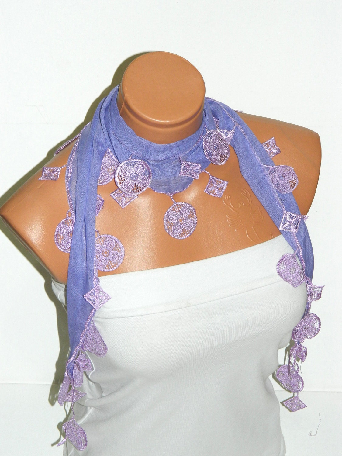 Personalized Design lilac Scarf. Turkish Fabric Fringed Guipure Scarf ..bandana,headband,wedding,bridal,authentic, romantic, elegant,