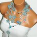 Crochet,gray, multicolor inlaid stones Flower Lariat Scarf. Fashion Flower Scarves, Necklace...