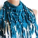 Teal Blue Fabric Fringed Scarf with Beads, Woman Scarves, Scarf, Accessory,