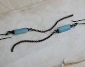 Alignment earrings-Amazonite,Rectangular Stone,Boho, Rustic Jewelry,Elongate,Pendulum Style,Blue Water Green Stone