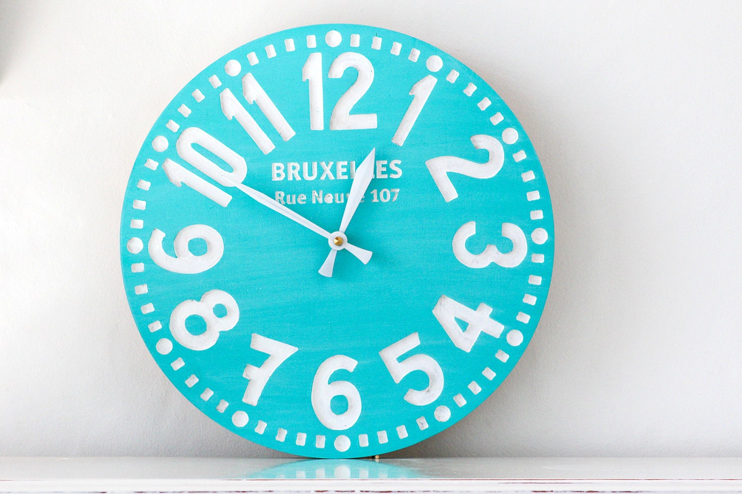 Vintage clock -Bruxelles turquoise- pseudo vintage birch clock hand painted  happy fresh turqouise color - DesignAtelierArticle