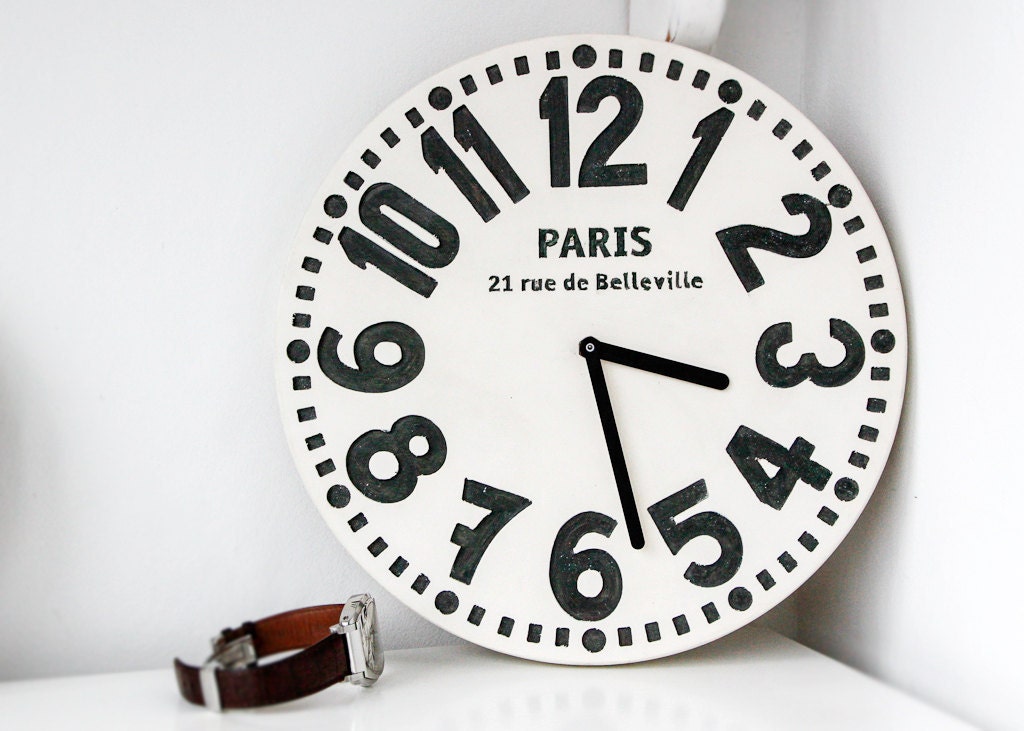 Wall clock -Paris- off white edition shabby chic cottage style birch wood vintage style