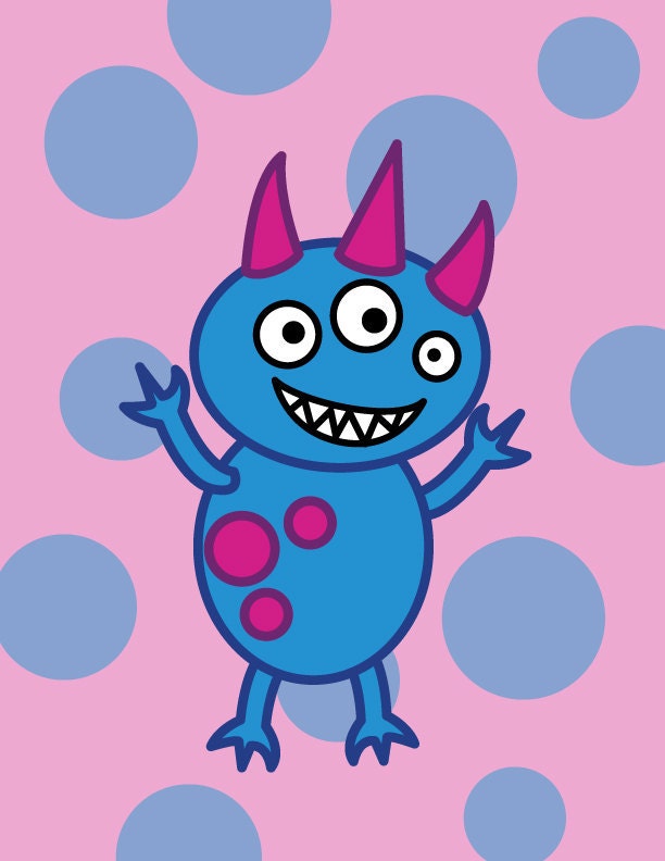 Blue and Pink Monster 8.5x11 Digital Art Print