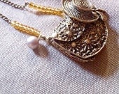 Pollyanna Inspired Purse and Bonnet Locket Necklace and Matching Earrings