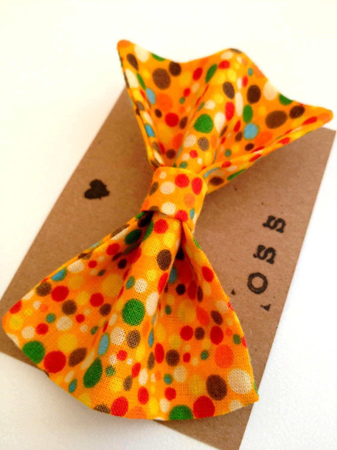Handmade Fabric Hair Bow Clip - Orange Circus Dots