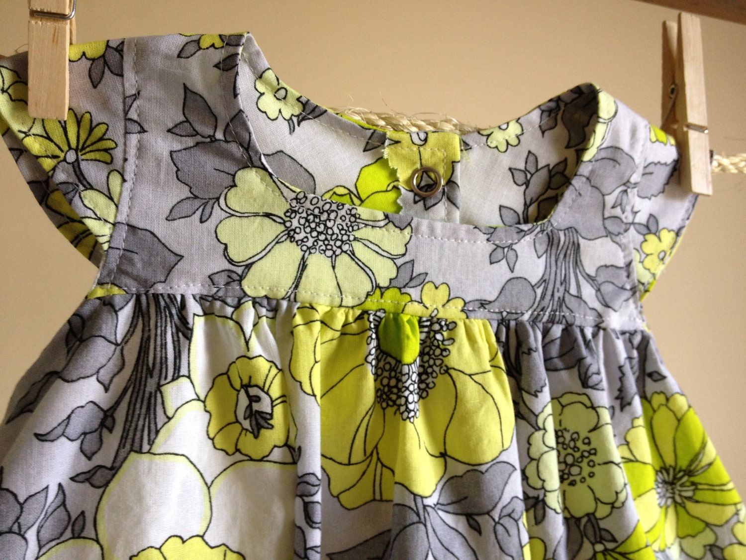 Grey and Lime Green Flowered Sweetheart Dress 6 months