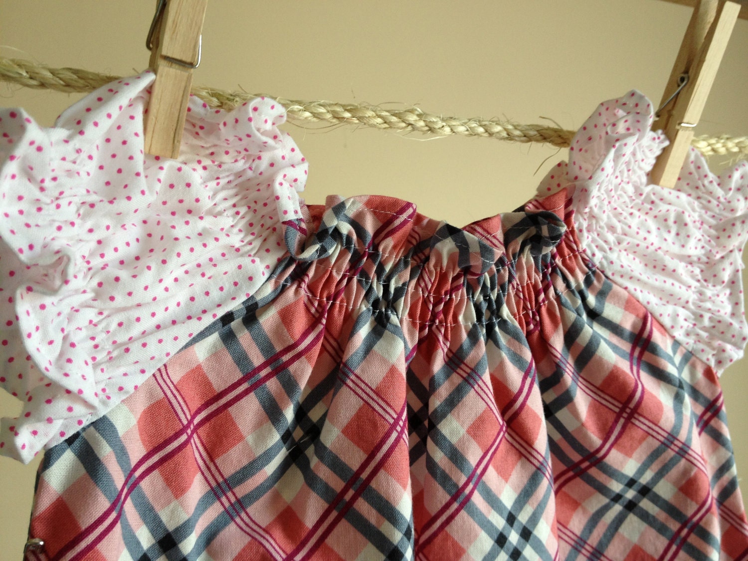 Pink Plaid and Polka Dots Smocked Baby Girl Toddler Peasant Dress or Top 12-18 months