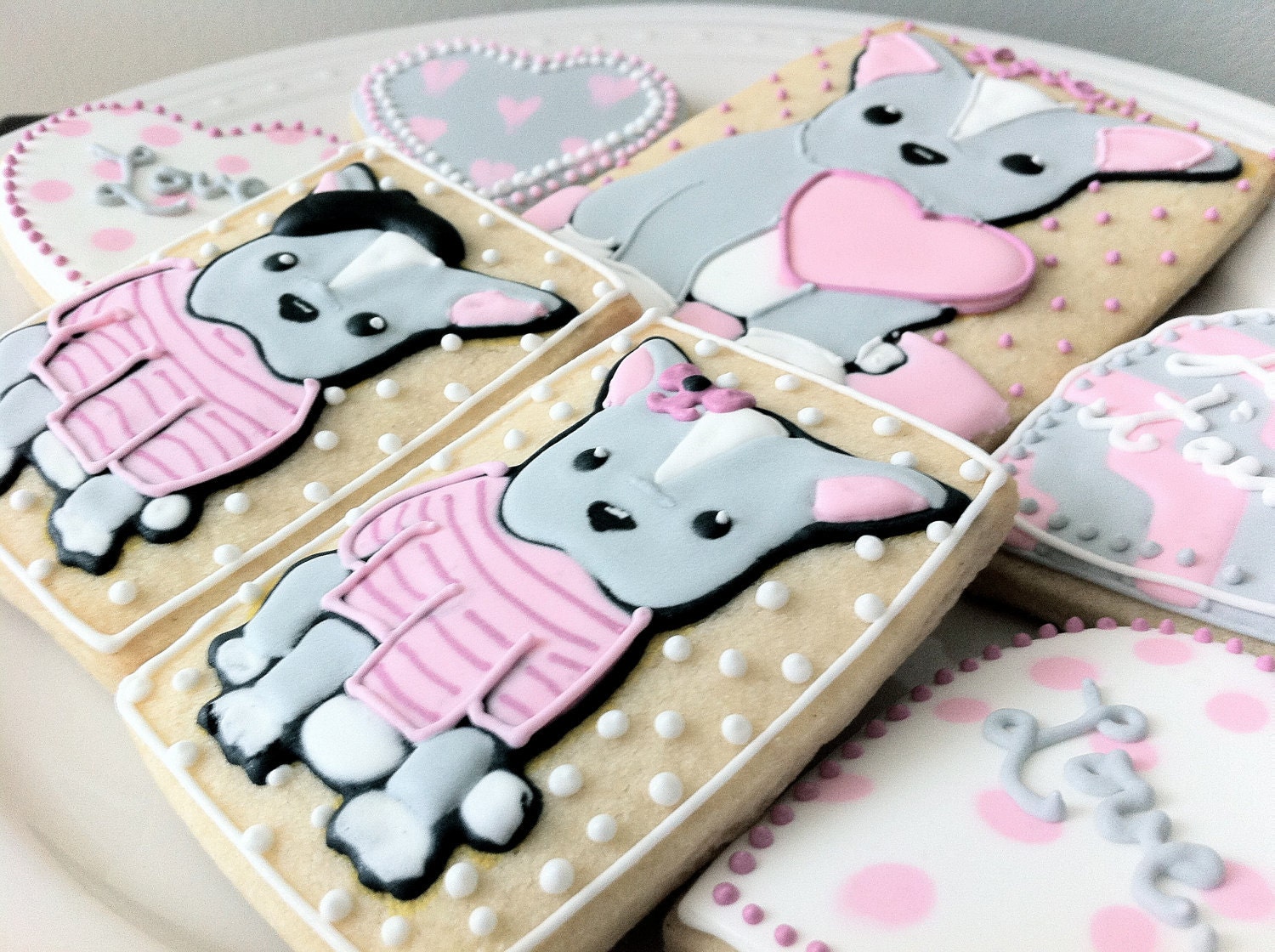 Valentines French Bulldog Puppies, Decorated Sugar Cookies, Frenchie