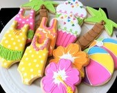 Pool Party Themed Decorated Cookies- Perfect for a Hawaiian Luau Summer Party Favor