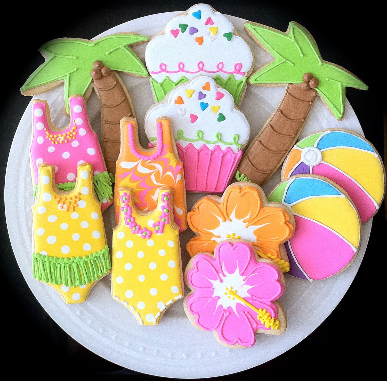 Pool Party Themed Decorated Cookies- Perfect for a Hawaiian Luau Summer Party Favor