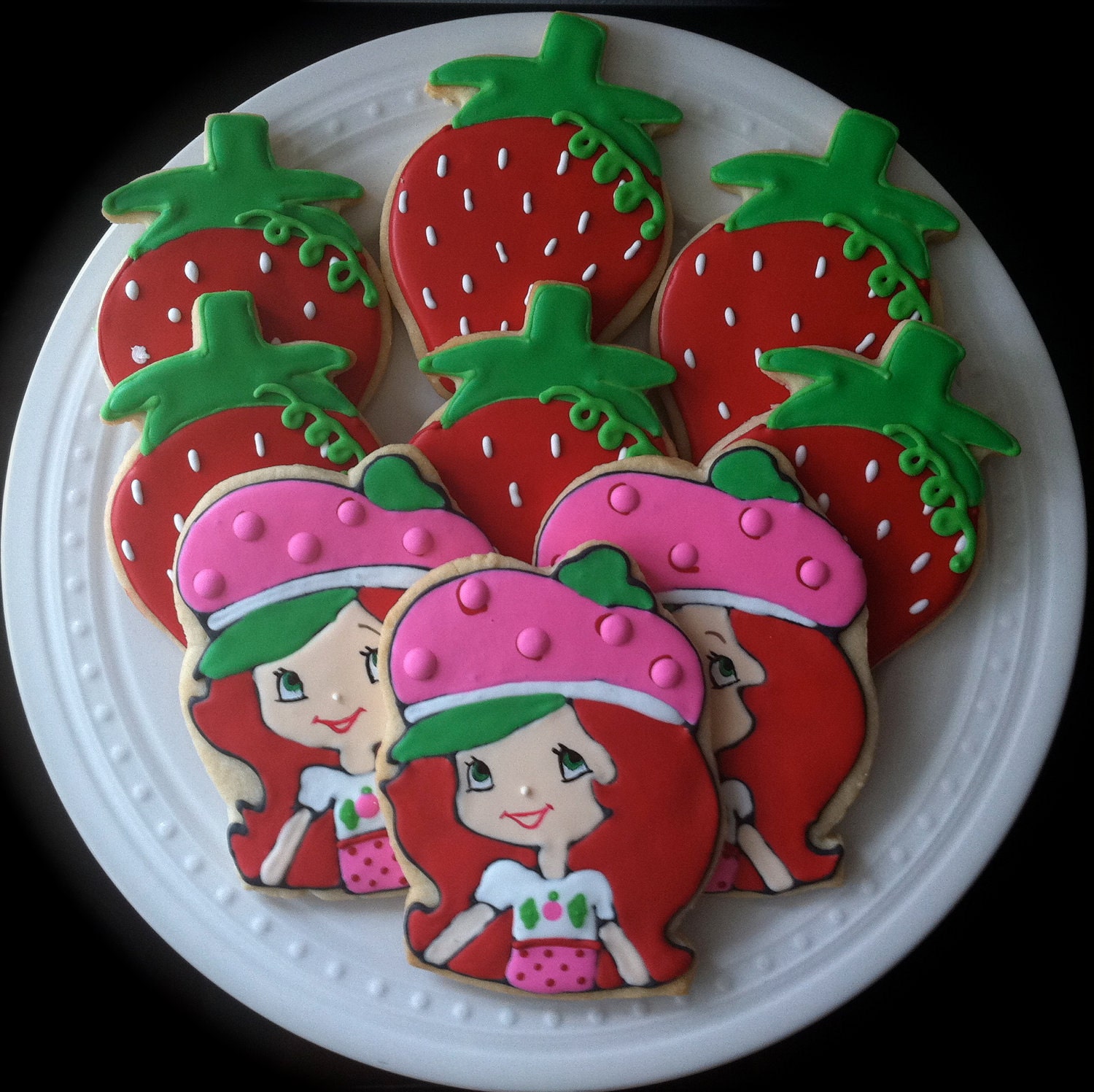 Strawberry Shortcake decorated cookies, great birthday party favors