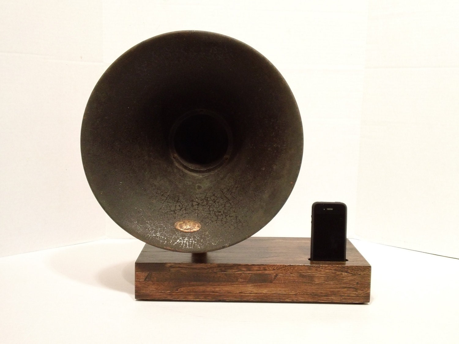 14 inch Atwater Kent iPhone Speaker Dock Utilizing a Vintage Antique Gramophone Phonograph Horn -MADE to ORDER-