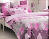 Custom Queen Size Lilac and Pink Argyle Checked Printed Bedding Set