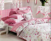 Custom Queen or Full Size Pink  Lilac  Purple and Green Floral - Striped Printed Bedding Set - 6 pieces