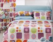 Custom Queen Size Pastel Pink  Purple Blue Yellow Green Orange Geometrical Printed Bedding Set