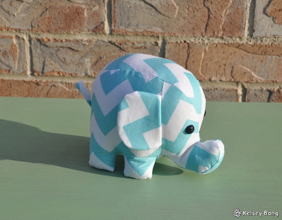 elephant stuffed animal - blue and white chevron