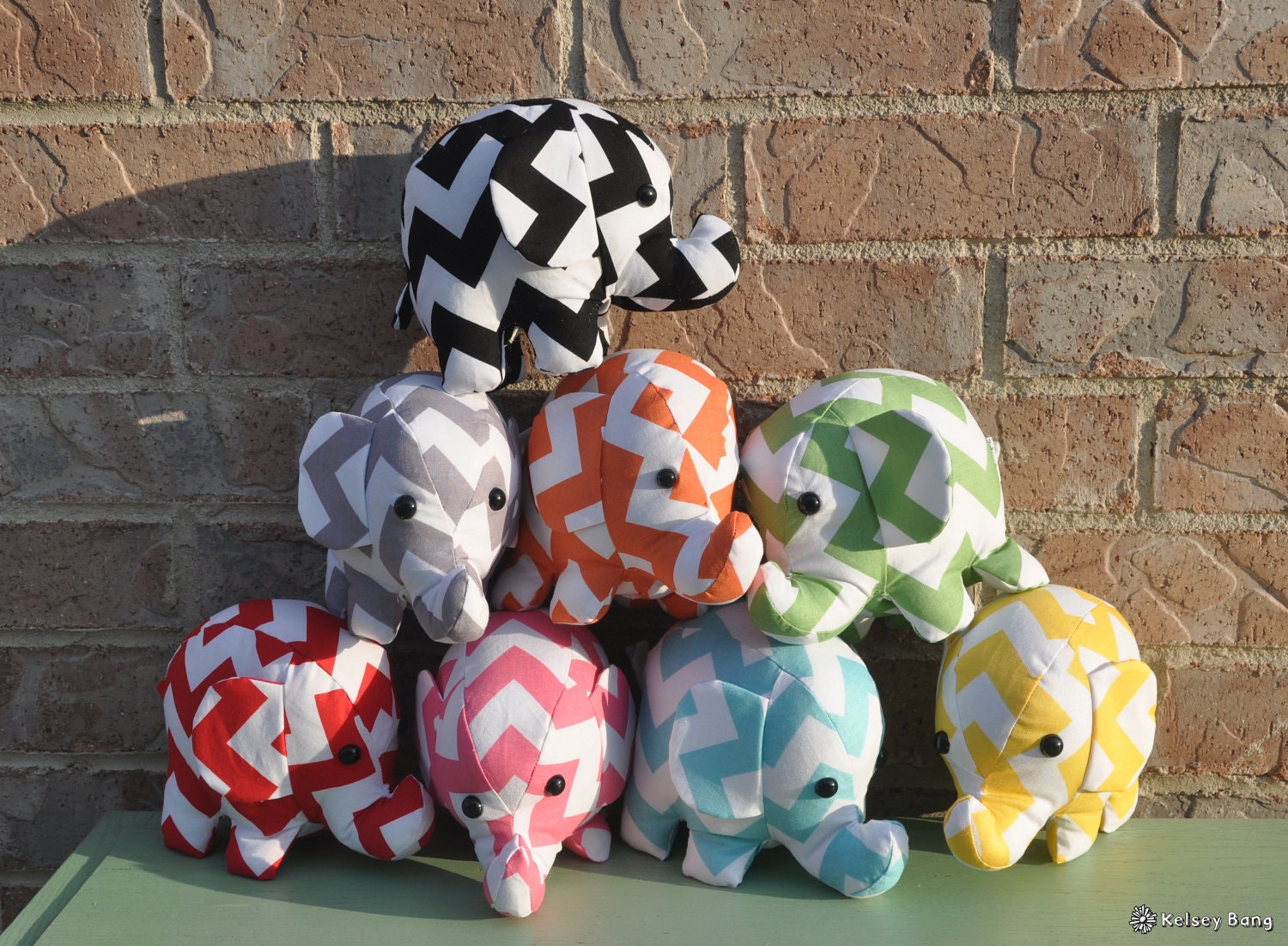 elephant stuffed animal - blue and white chevron