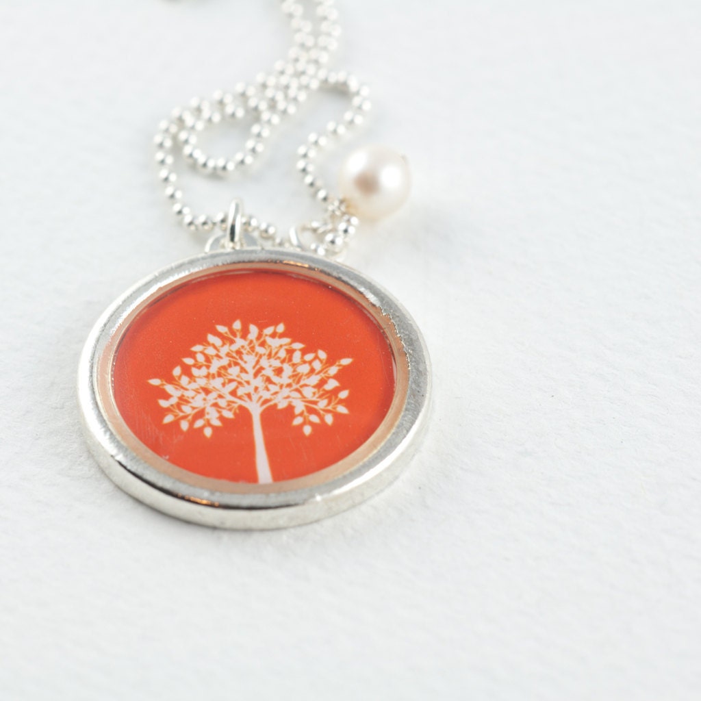 Tree Necklace Silver Tree of Life Necklace Orange Tree Pendant