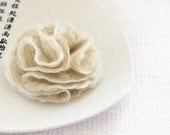 Flower corsage brooch pins, light champagne color, wool and flax, eco friendly