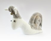Snail soft sculpture, handmade felt interior toy, art toy,  beige, brown, white.