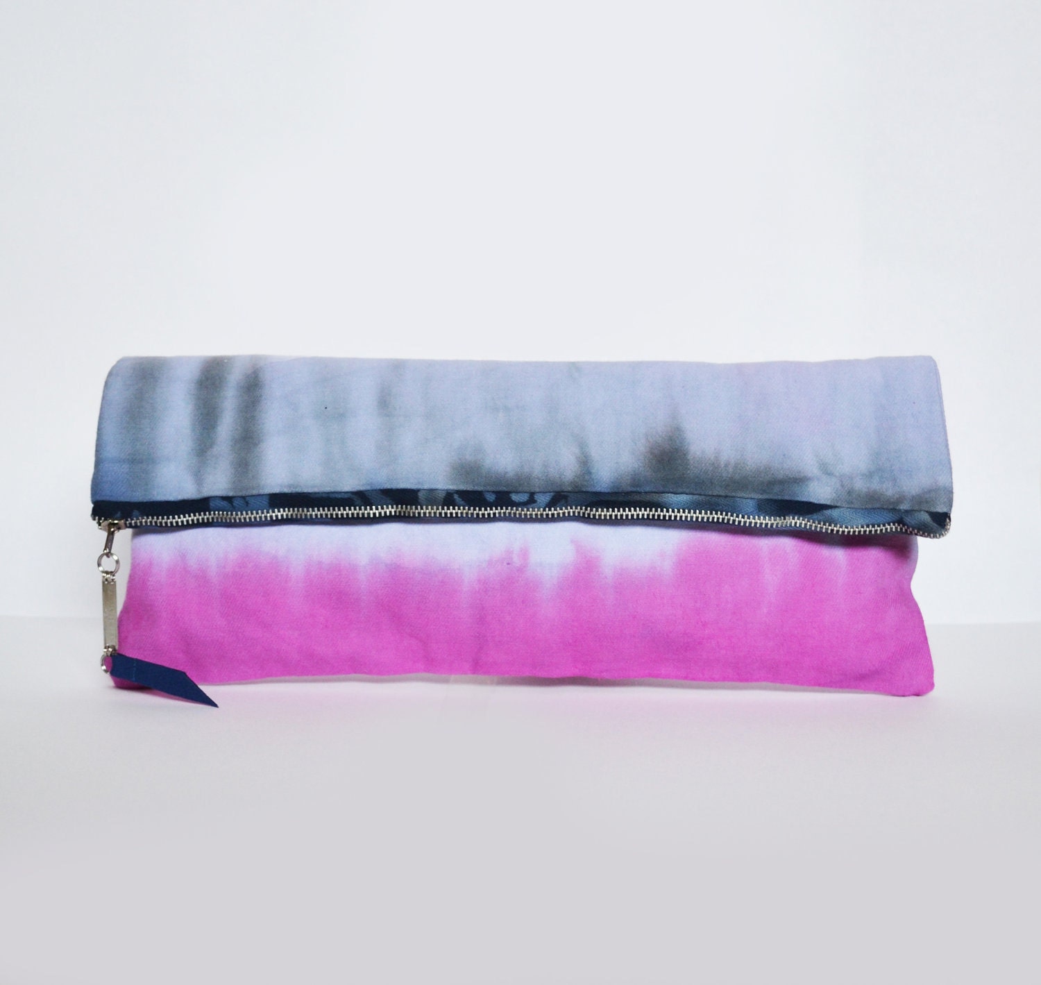 SALE Large Hand Dyed Pink and Antique Grey Portfolio Clutch Bag