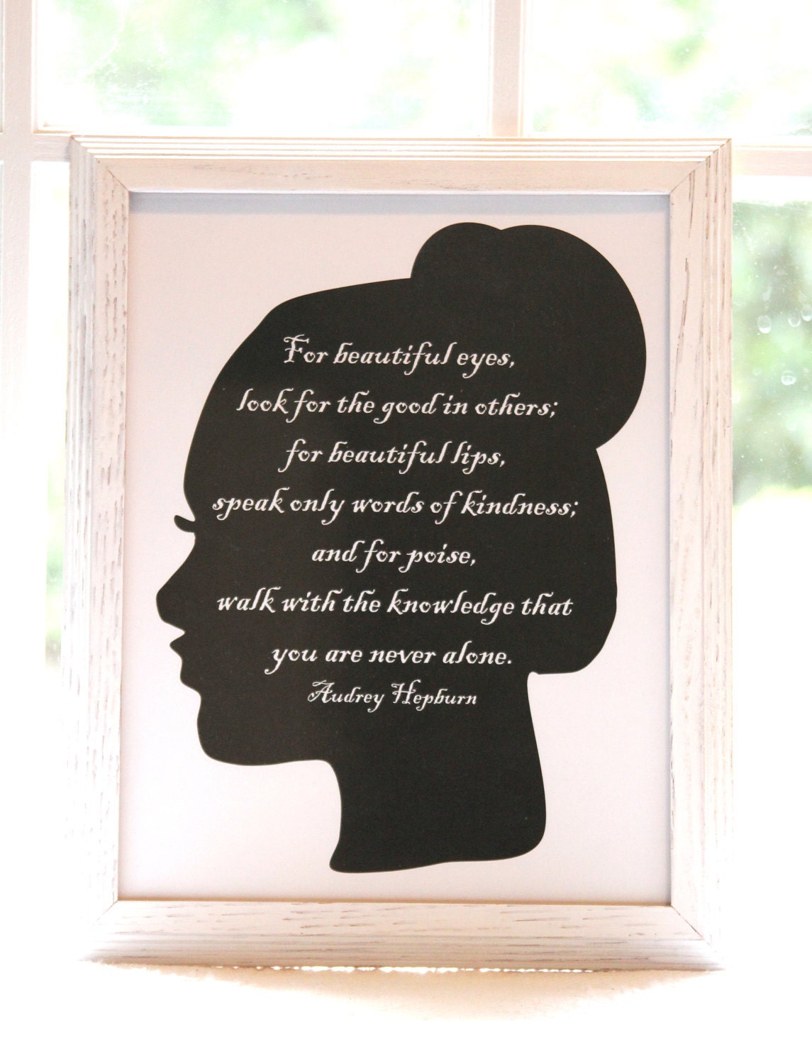 Beautiful-  Audrey Hepburn Quote Art Print, Simple Black and White Silhouette - Coleandco