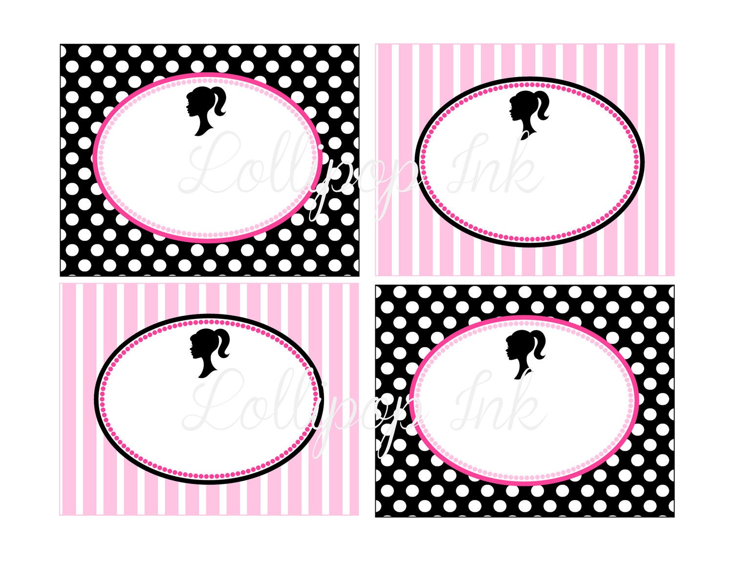 All Dolled Up Silhouette Large Label - Food Card, Printable Large Label for Birthdays, Baby Showers and More