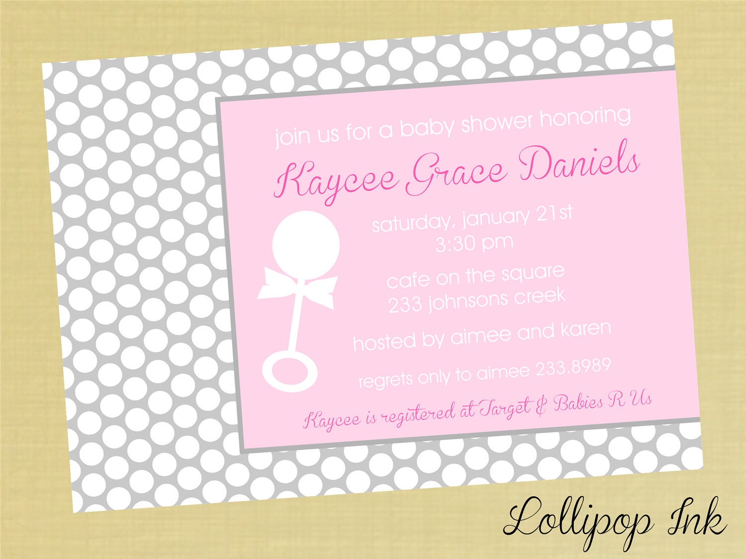 Its a Girl Baby Shower Printable Invitation, Personalized Girl Baby Shower Invite, Light Pink and Gray Baby Shower Invite