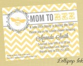 Baby Shower Mom to Bee Yellow Chevron Printable Invitation, Personalized Mom to Bee Baby Shower Invite, Chevron Print Baby Shower Invite