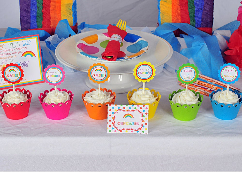 Over the Rainbow Printable Favor Tags, Rainbow Labels, Stickers, Rainbow Polka Dotted Hang Tags