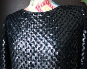 The Disco Queen - Fabulous Rare Vintage LUCIE ANN Beverly Hills Long Black Sequin Cocktail / Evening Dress