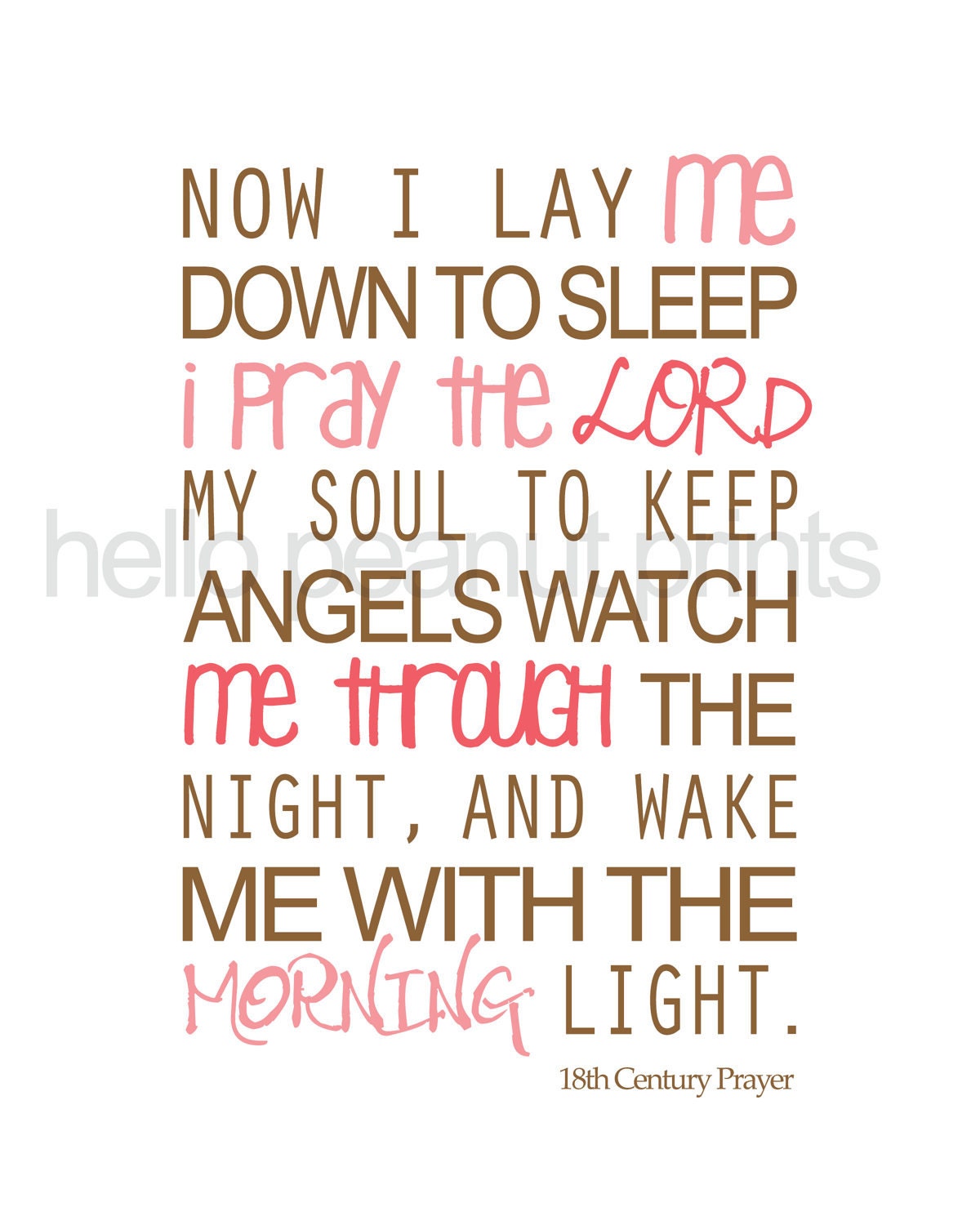 8 x 10 Nursery Print - Baby Art, Children Decor, Baby Shower Gift (Now I lay me - MODERN GIRL)