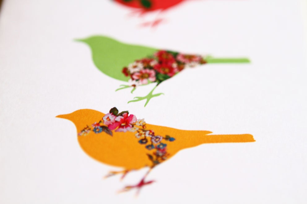 Spring Birds Greeting Card (Blank) 138 x 105mm with Brown Kraft Paper Envelope