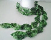 Fairy Garden Leaf Scarf - Scarflette - Crochet Necklace - Variegated Greens - OOAK