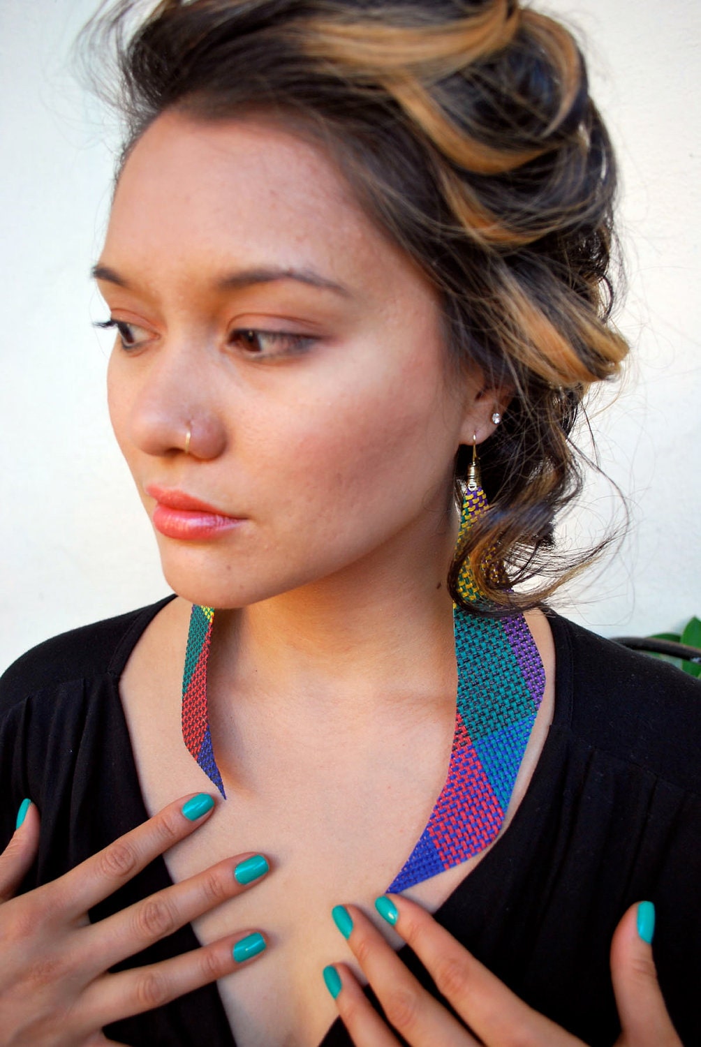 Multi-Colored Woven Mat Earrings