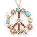 Vintage Beautiful Gold-tone Floral Peace Sign Pendant NECKLACE