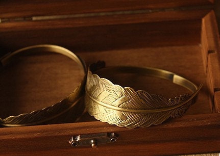 1pc 61mm antique bronze vintage feather bracelet bangle - gemstones2u