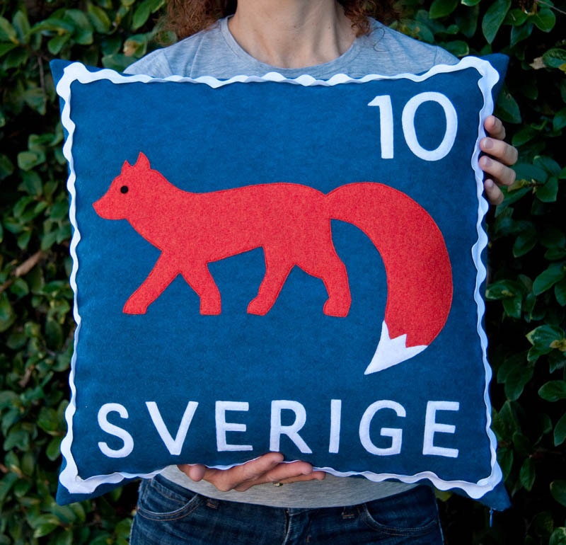 Swedish fox stamp cushion cover