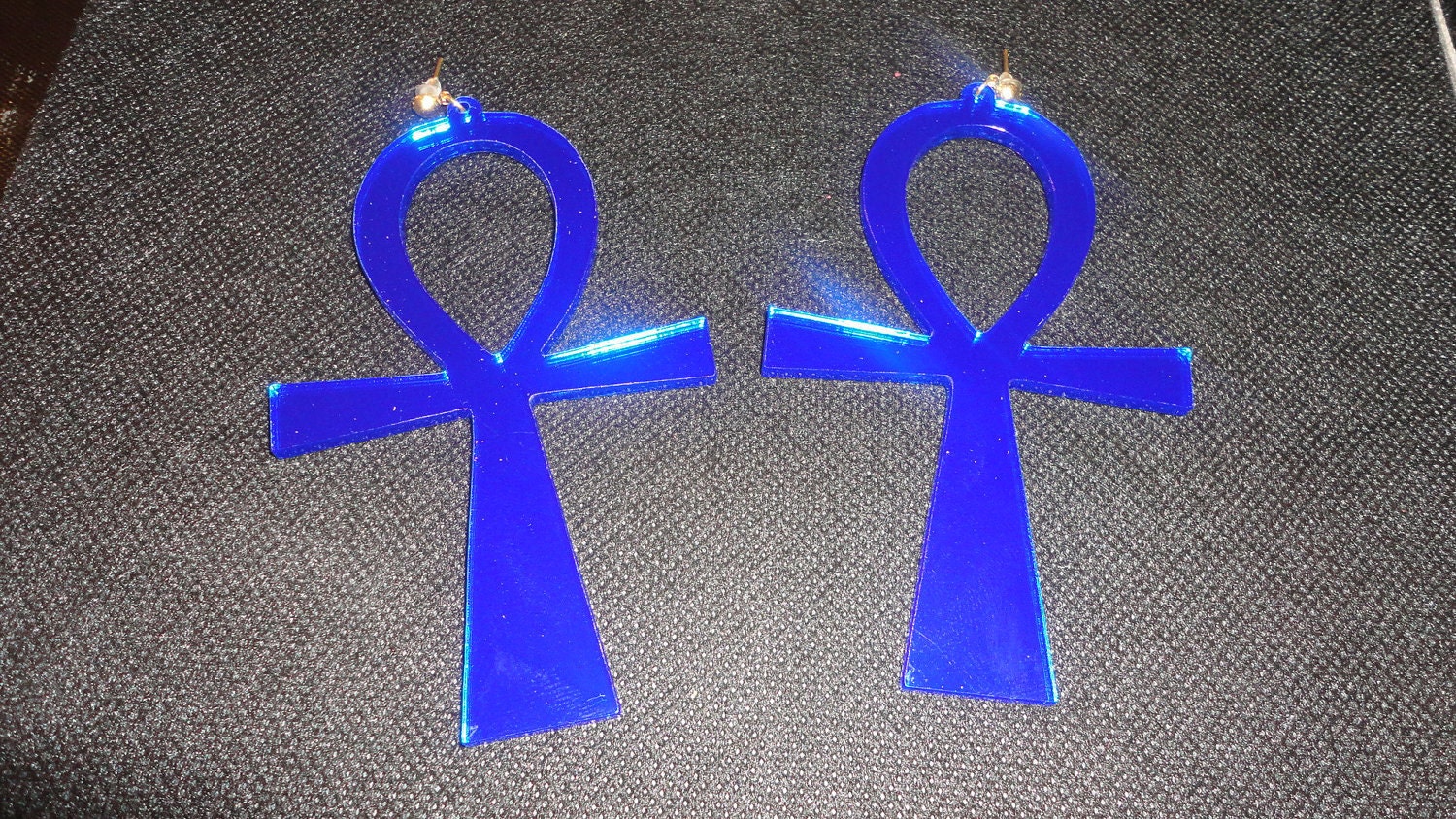 Royal Blue Ankh Earrings