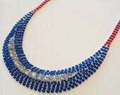LAST ONE // The Traci Necklace, Nautical or Patriotic Americana Blue and Red Painted Rhinestones Inspired by Tom Binns