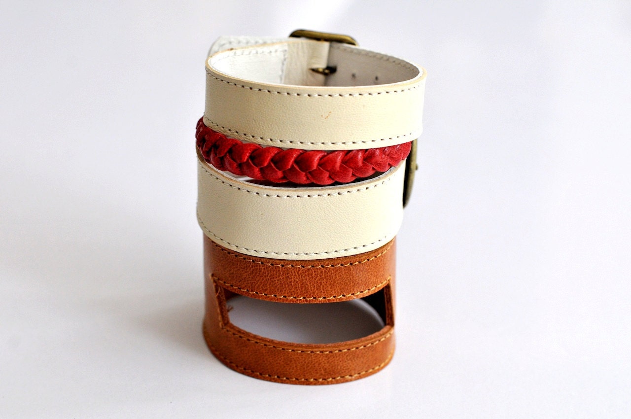 SERENE. Leather cuff bracelet  / cuff set. Available in different leather colors.